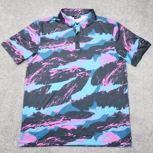 Greenside Golf Polo Shirt Mens Large Black/Pink Colorful Geometric S/S Pullover